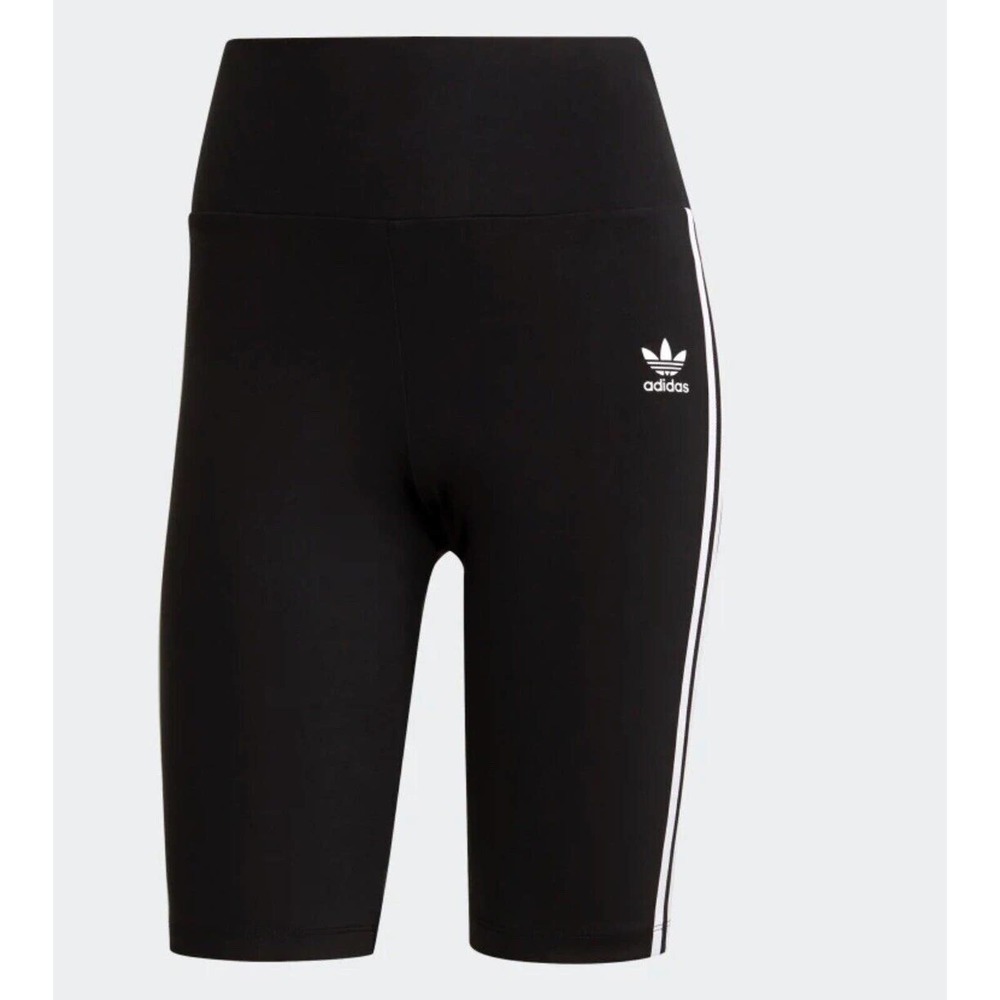 adidas Originals Bike Shorts Women 3 Stripes High Rise Black White Sz Small NWT